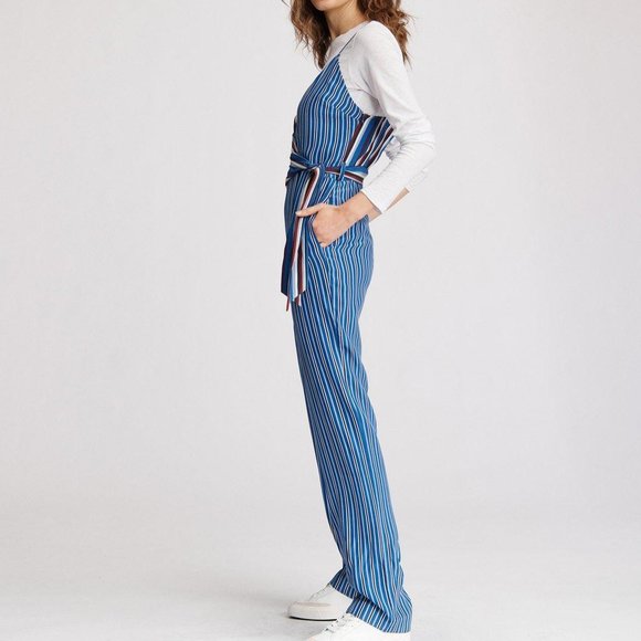 Rag & Bone 100% Silk Red, White, and Blue Striped Felix Wrap Jumpsuit - Picture 2 of 16
